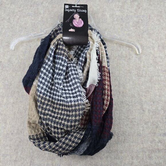 Nicole Infinity Scarf Multicolor Houndstooth Woven Fringe Lightweight - Picture 1 of 4